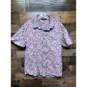 TravisMathew Men's Large Pink Floral Short Sleeve Button Up Shirt Casual Beach